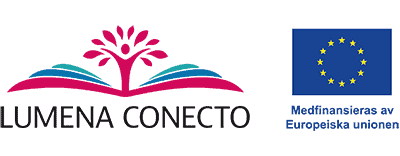 LUMENA CONECTO-logotyp med europeiska unionens flagg och text.