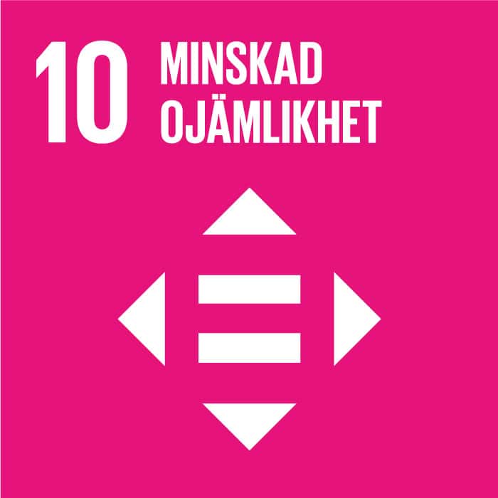 Minska ojämlikhet med fokus på mål 10 i hållbar utveckling, symbol för jämställdhet och rättvisa.